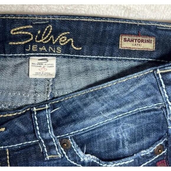 Silver Jeans Dark Wash Mid Rise Santorini Capri Jeans Size W 31 - Picture 4 of 10